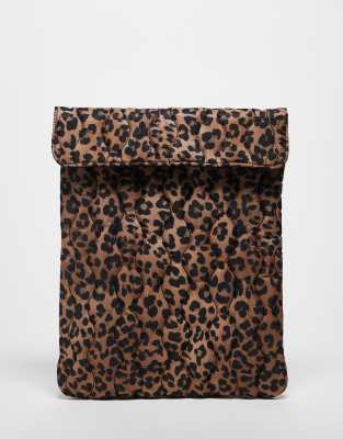 ASOS DESIGN ASOS DESIGN quilted laptop sleeve in leopard print-Brown