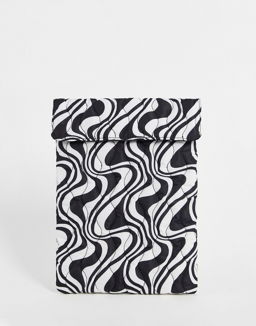 ASOS DESIGN quilted laptop sleeve in mono swirl print-Multi