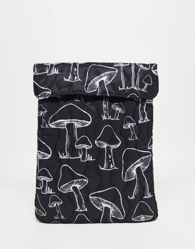 ASOS DESIGN quilted laptop sleeve in mushroom print in black