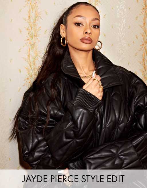 ASOS DESIGN quilted leather look bomber jacket in black | ASOS