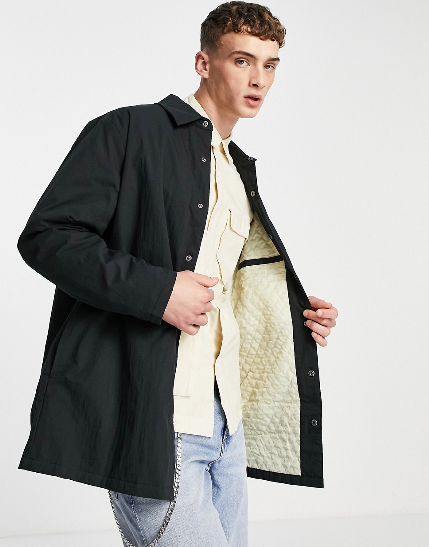 ASOS DESIGN quilted lined overshirt in black