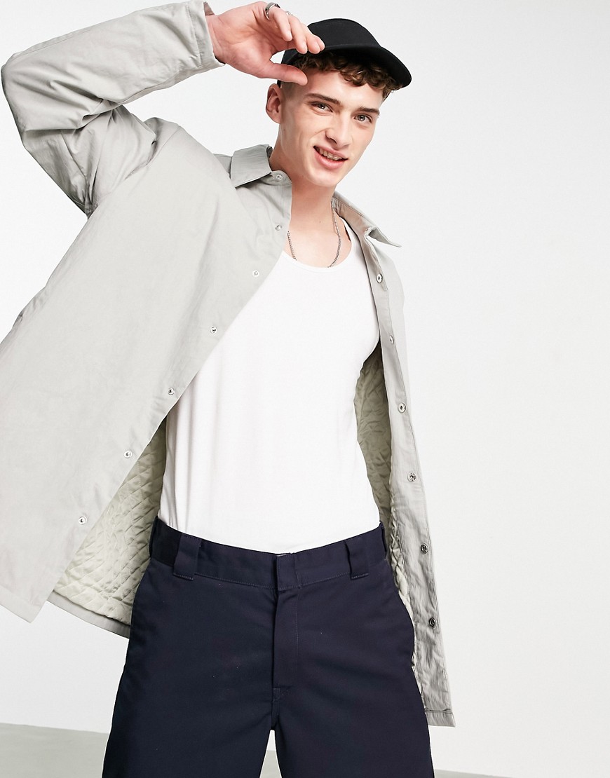 ASOS DESIGN quilted lined overshirt in gray-Grey