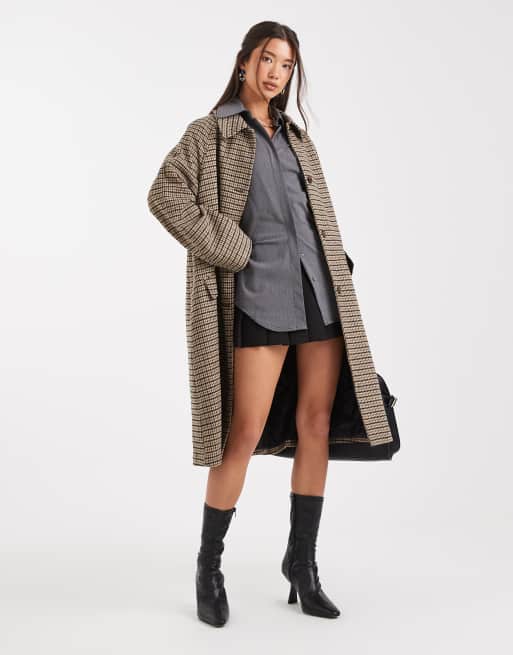 ASOS DESIGN quilt lined mid length coat in heritage check