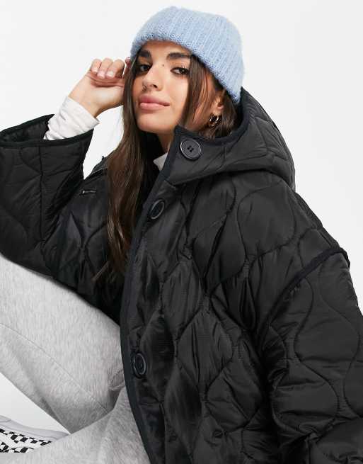 ASOS DESIGN quilted longline hooded puffer jacket in black ASOS