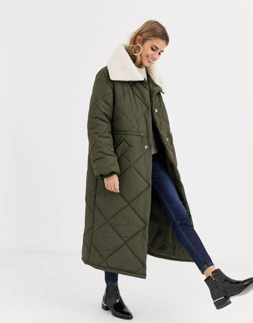 Khaki cheap quilted coat