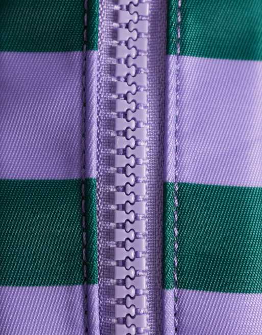 ASOS DESIGN quilted mid size wash bag in green and purple stripe, 3 of 4