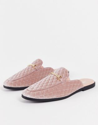 ASOS DESIGN quilted mule loafer in pink velvet