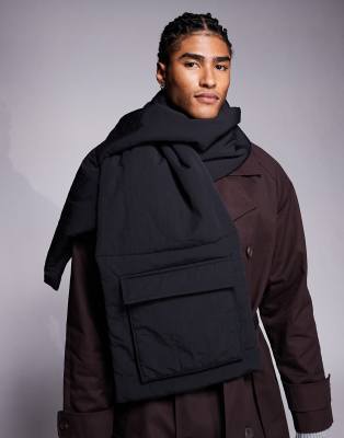 Asos Design Quilted Padded Pocket Scarf In Blue