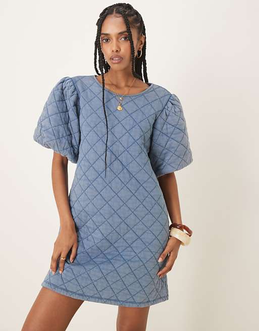 Green Quilted Puff Sleeve Babydoll Dress Green Quilted Puff Sleeve Babydoll Dress