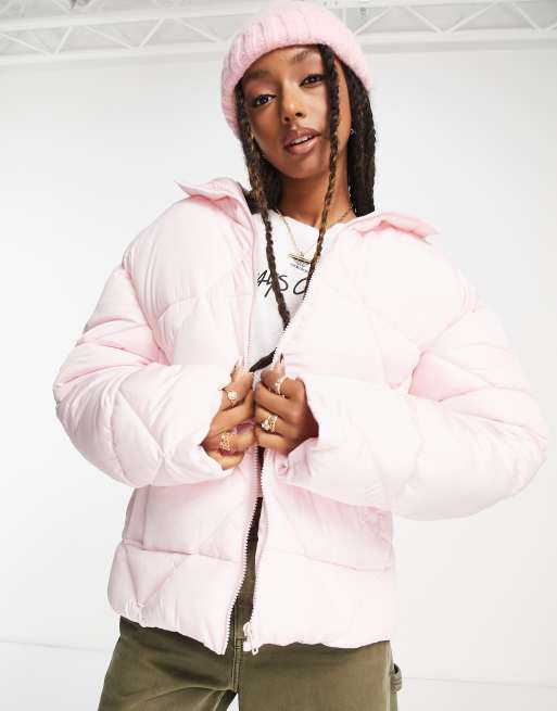 Blush pink puffer coat sale