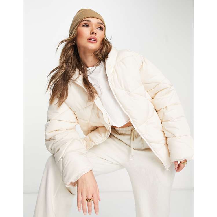 ASOS DESIGN quilted puffer jacket in cream