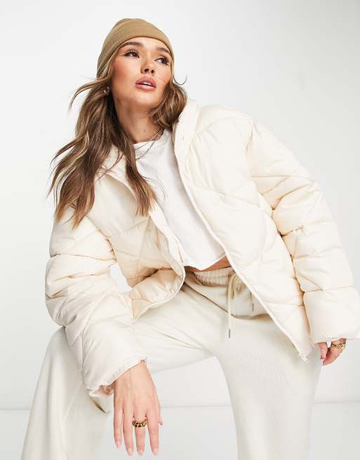 ASOS DESIGN quilted puffer jacket in cream