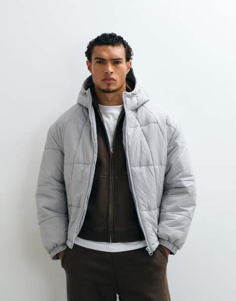 ASOS DESIGN quilted puffer jacket in grey - view 1