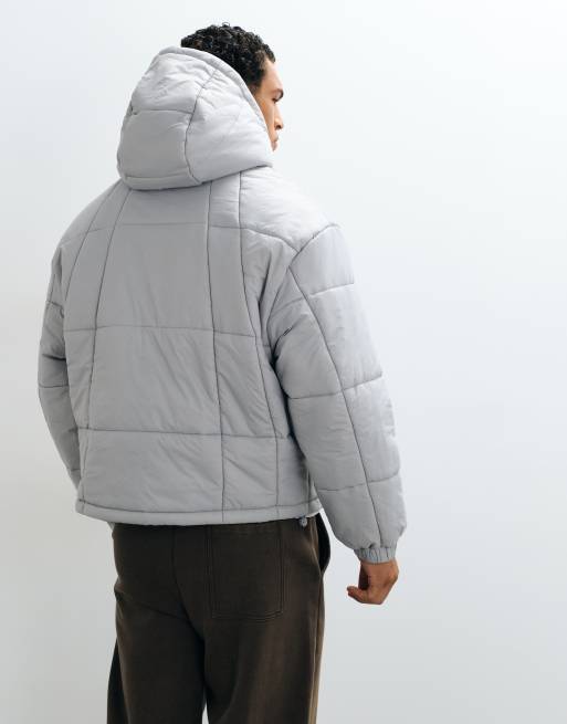 ASOS DESIGN quilted puffer jacket in grey, 3 of 5