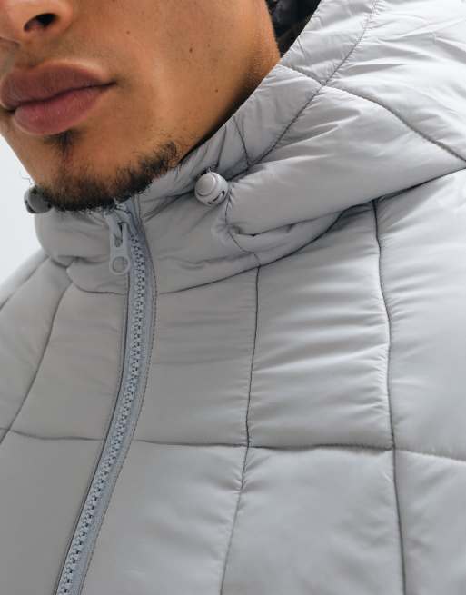 ASOS DESIGN quilted puffer jacket in grey, 4 of 5