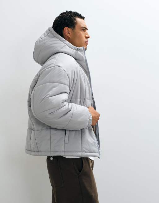 ASOS DESIGN quilted puffer jacket in grey, 5 of 5