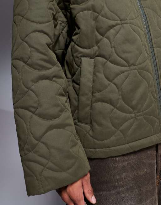 ASOS DESIGN quilted puffer jacket in khaki