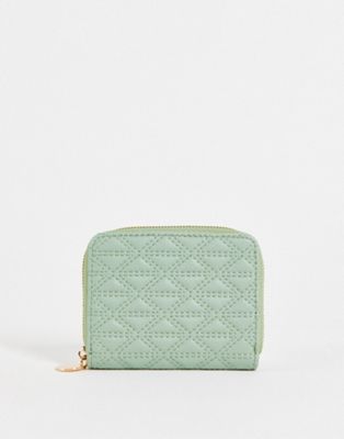 ASOS DESIGN quilted purse in sage green