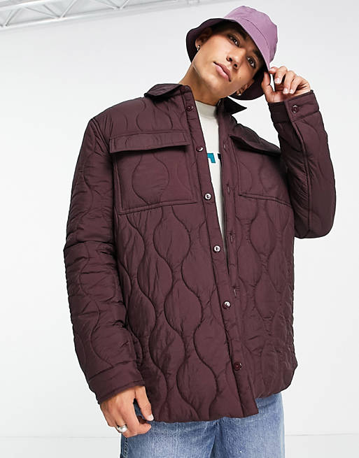  quilted shacket in burgundy 