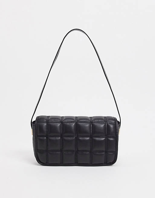 ASOS DESIGN quilted shoulder bag with hardware in black