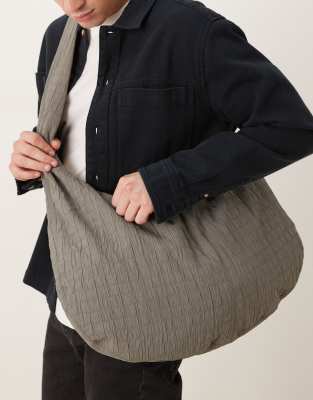 Asos Design Quilted Sling Bag In Gray