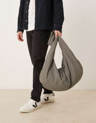 Asos Design Quilted Sling Bag In Gray