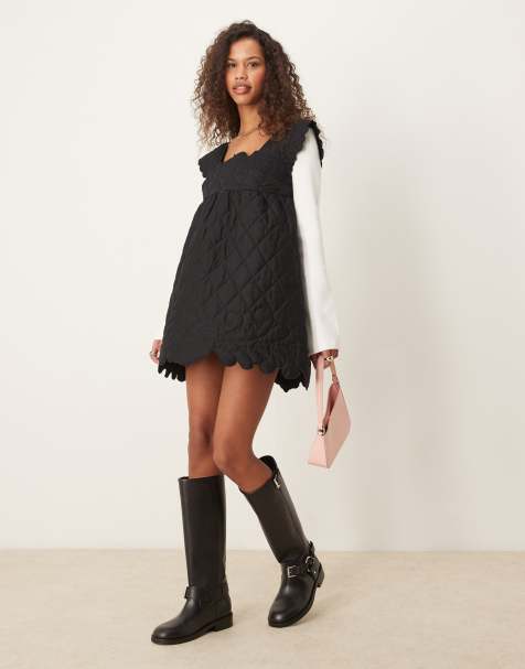 ASOS DESIGN quilted smock mini dress in black - view 1