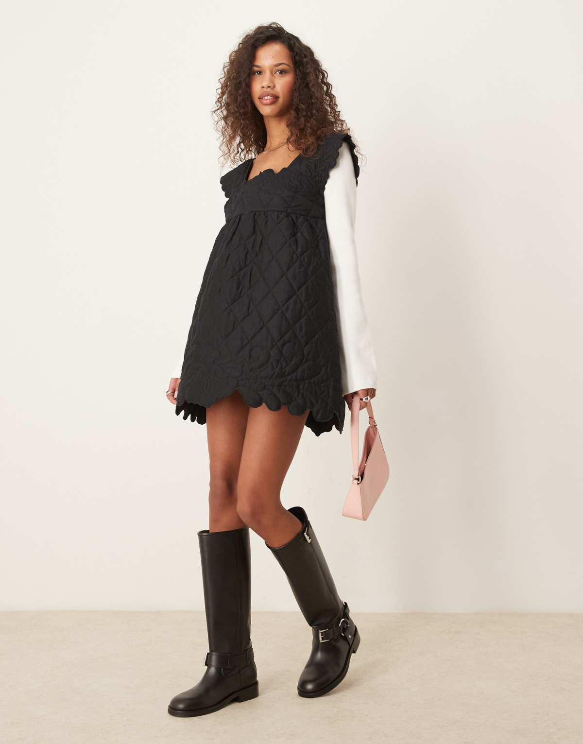 ASOS DESIGN quilted smock mini dress in black
