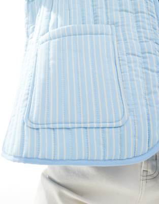 Asos Design Quilted Stripe Jacket In Blue