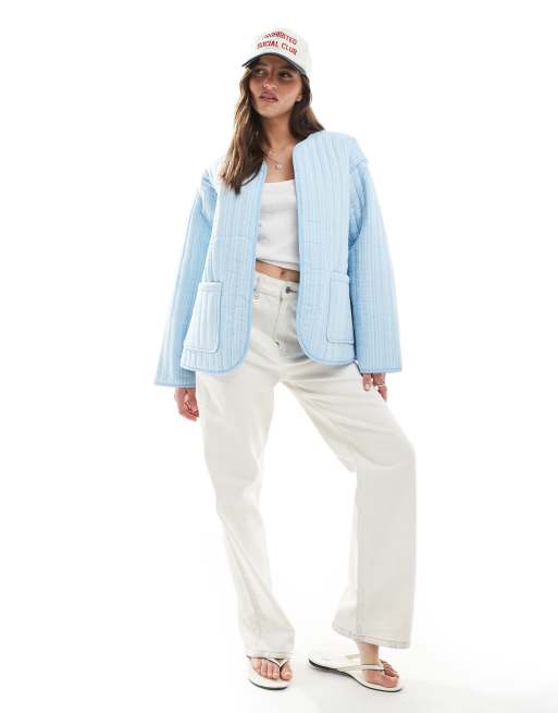 ASOS DESIGN quilted stripe jacket in blue, 3 of 4