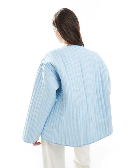 ASOS DESIGN quilted stripe jacket in blue