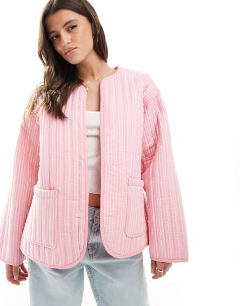 ASOS DESIGN quilted stripe jacket in pink - view 1