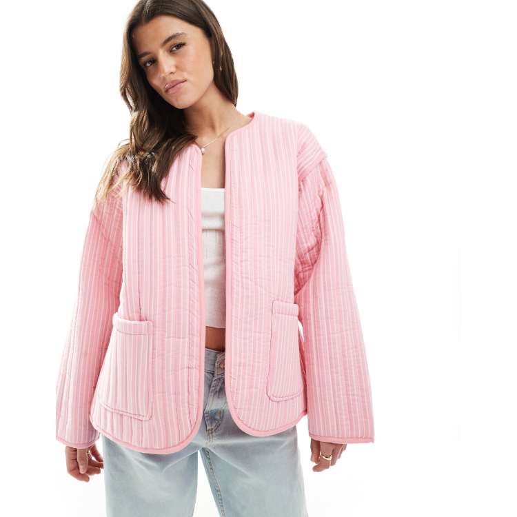 ASOS DESIGN quilted striped jacket in pink | ASOS