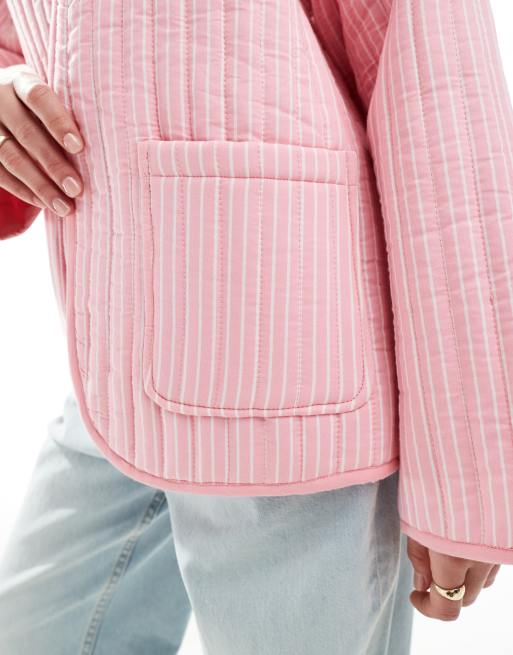 ASOS DESIGN quilted striped jacket in pink, 2 of 4
