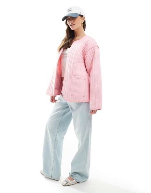 ASOS DESIGN quilted striped jacket in pink, 3 of 4
