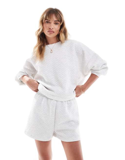 ASOS DESIGN quilted sweatshirt fabric shorts in heather gray - part of a set, 4 of 5