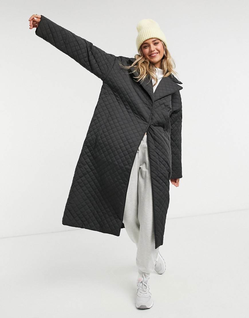 ASOS DESIGN quilted throw on coat in black-Green