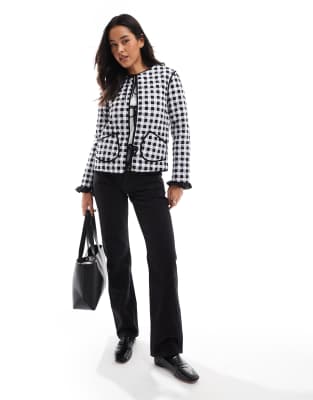 Asos Design Quilted Tie Front Jacket In Multi