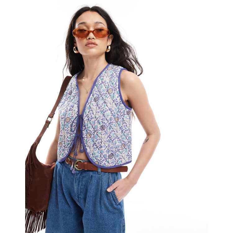 ASOS DESIGN quilted tie front vest in floral print | ASOS