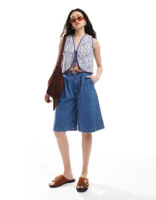 Asos Design Quilted Tie Front Vest In Blue