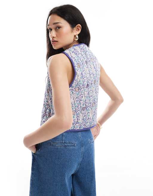 ASOS DESIGN quilted tie front vest in floral print