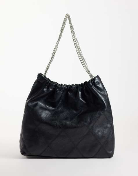 ASOS DESIGN quilted tote bag with chain handle in black - view 1