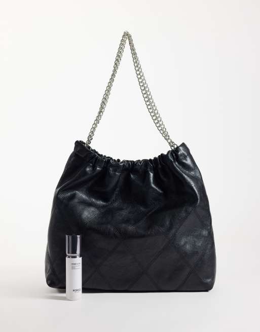 ASOS DESIGN quilted tote bag with chain handle in black, 2 of 4