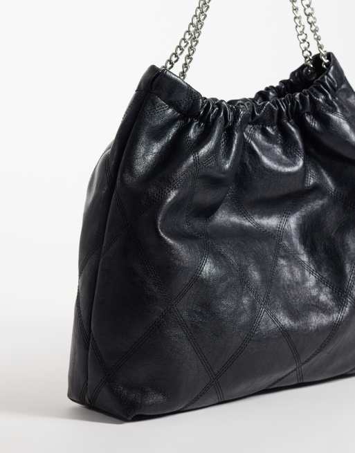 ASOS DESIGN quilted tote bag with chain handle in black, 4 of 4