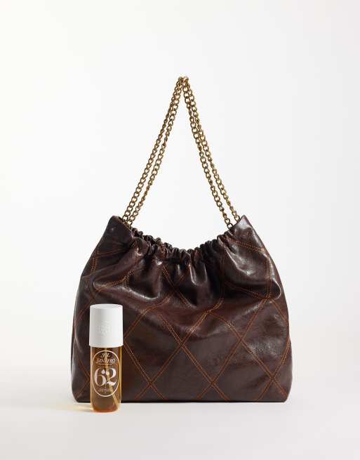ASOS DESIGN quilted tote bag with chain handle in chocolate, 2 of 4