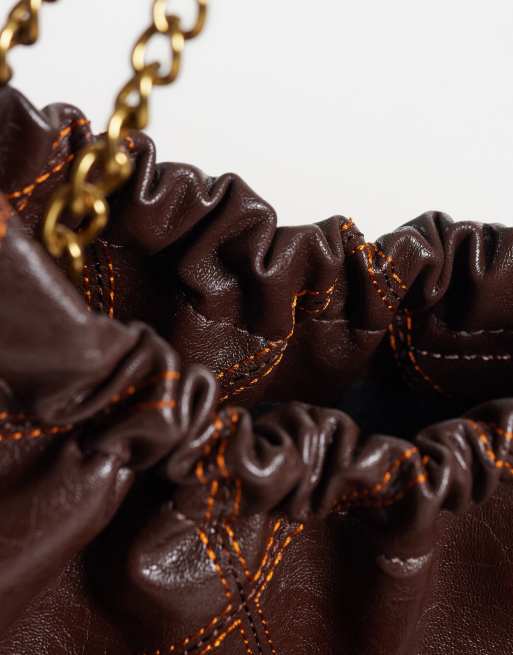 ASOS DESIGN quilted tote bag with chain handle in chocolate, 3 of 4