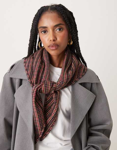 ASOS DESIGN quilted triangle scarf in plaid pattern - view 1