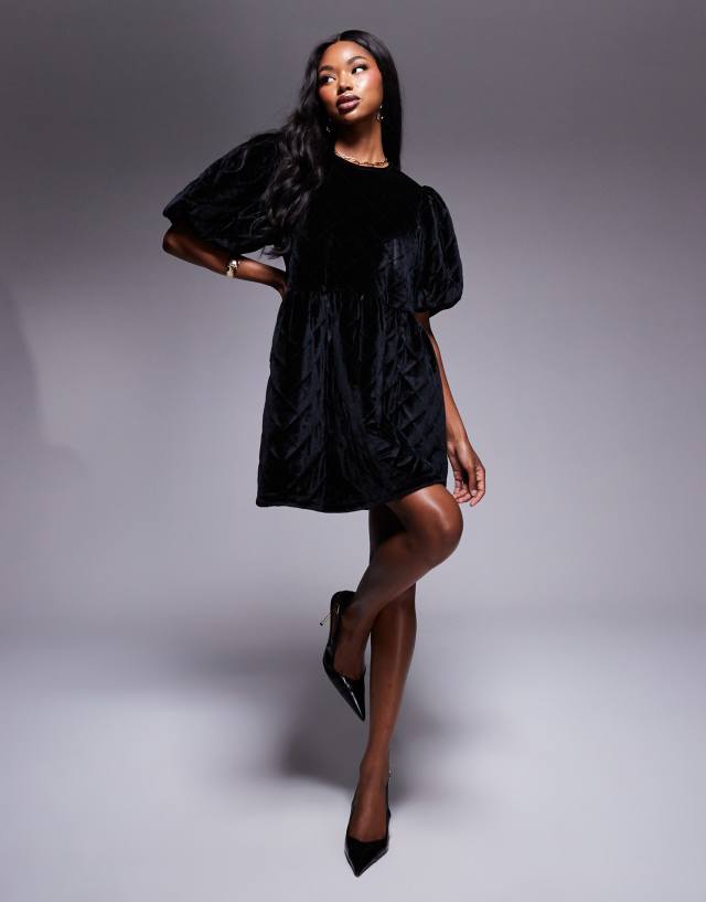 ankle length black dress with puff sleeves ASOS DESIGN quilted velvet sleeve smock mini in 31.5 inches or 77 YMAL-done Goddiva Floral Print A Size:40/34