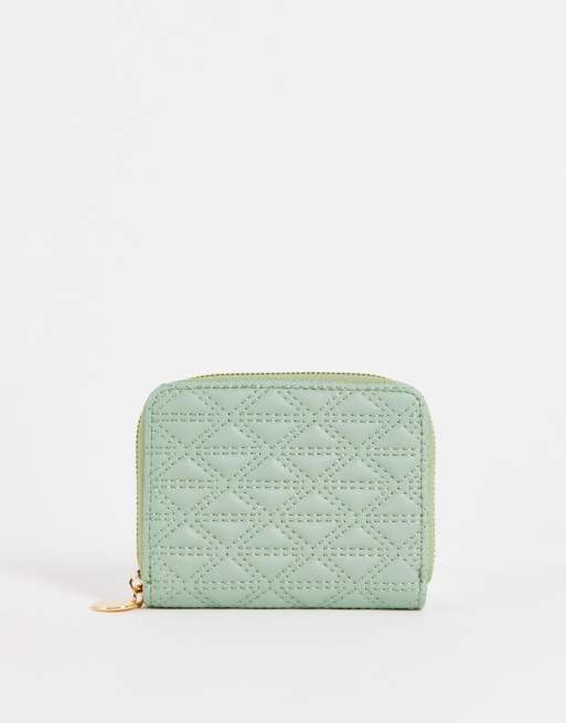 ASOS DESIGN quilted wallet in sage green ASOS