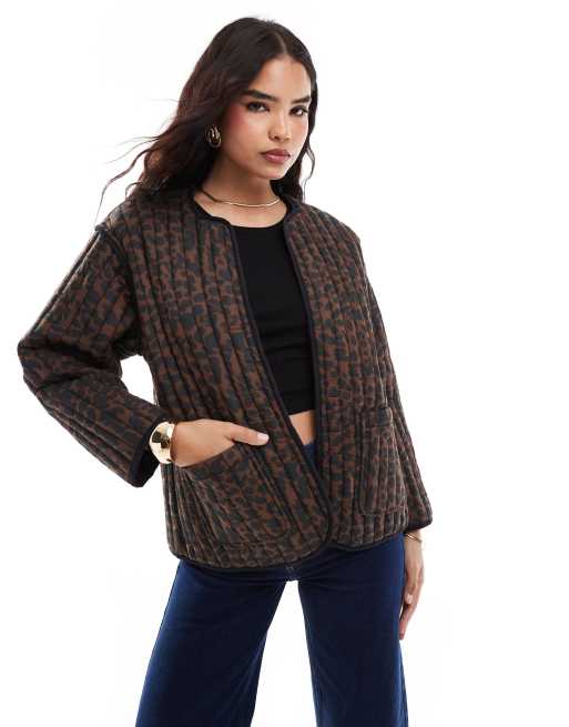 ASOS DESIGN - Quiltet brun bomuldsjakke med leopardprint